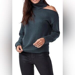 PAIGE Raudi Cold Shoulder Wool Blend Turtleneck Sweater in Dark Spruce Size M